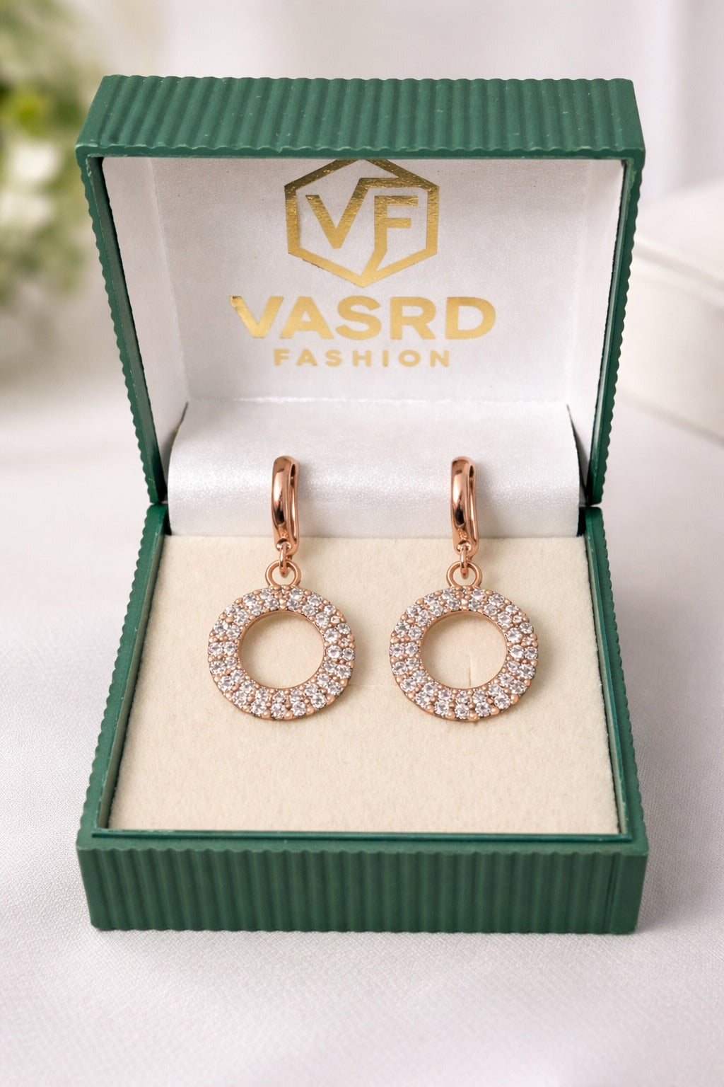 Sparkling Rose Gold Halo Diamond Hoop Drops