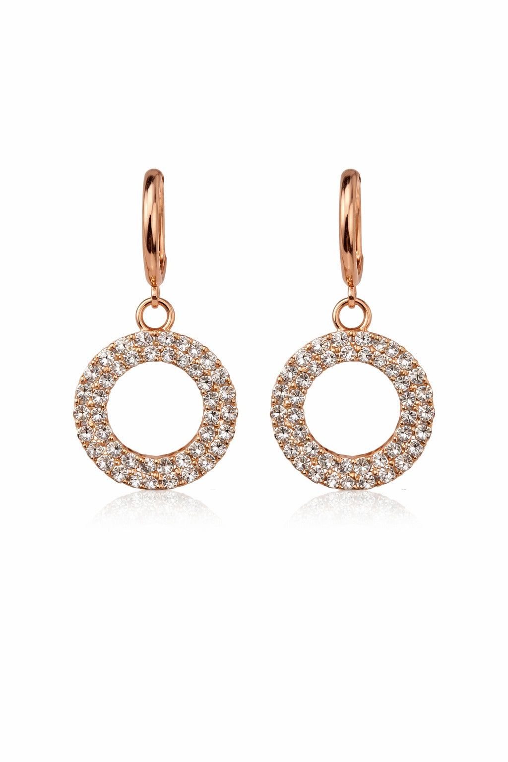 Sparkling Rose Gold Halo Diamond Hoop Drops