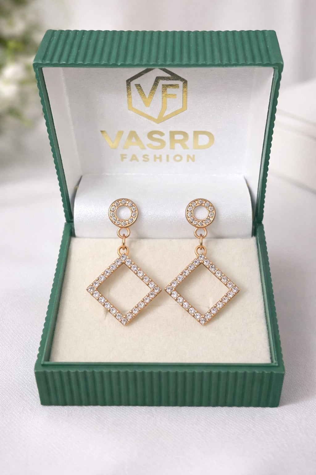 Rose Gold Diamond Square Drop Earrings