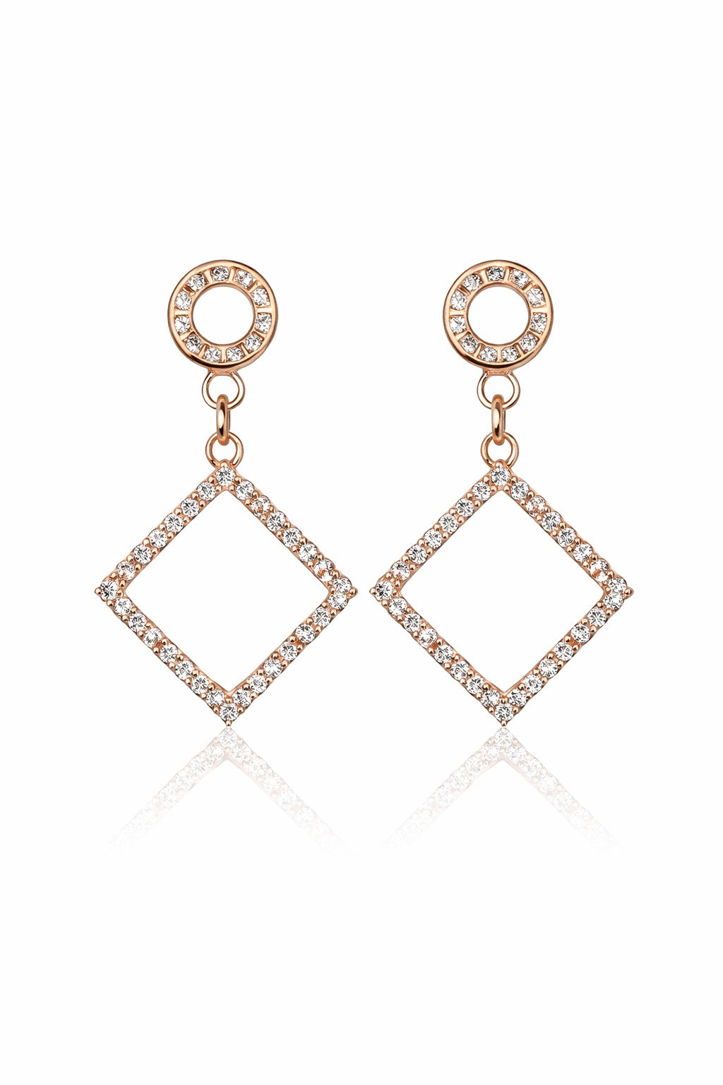 Rose Gold Diamond Square Drop Earrings