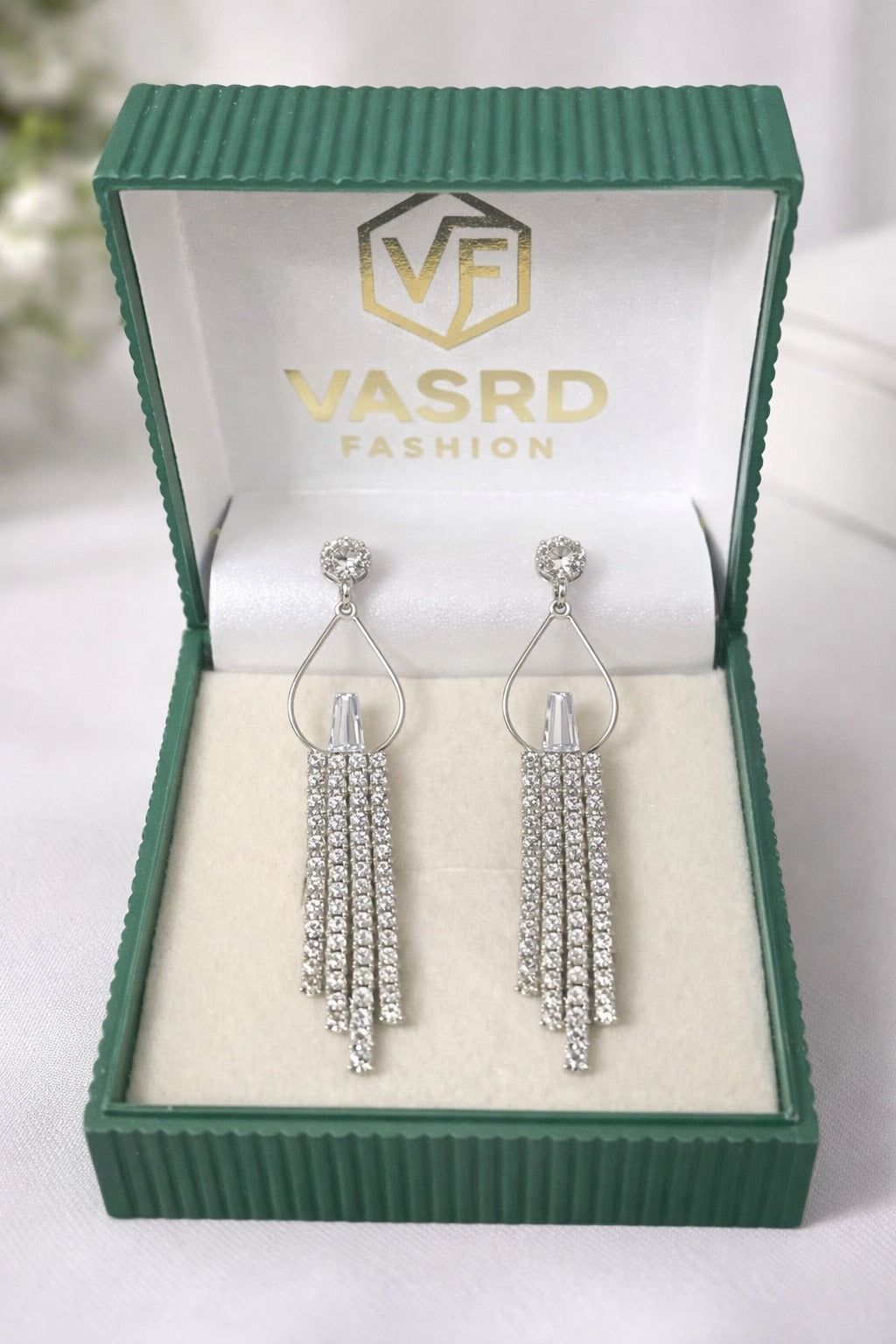 Silver Diamond Tassel Drop Earrings