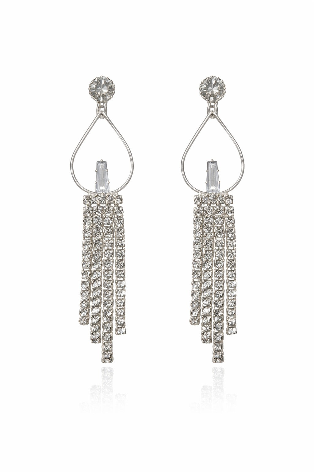 Silver Diamond Tassel Drop Earrings