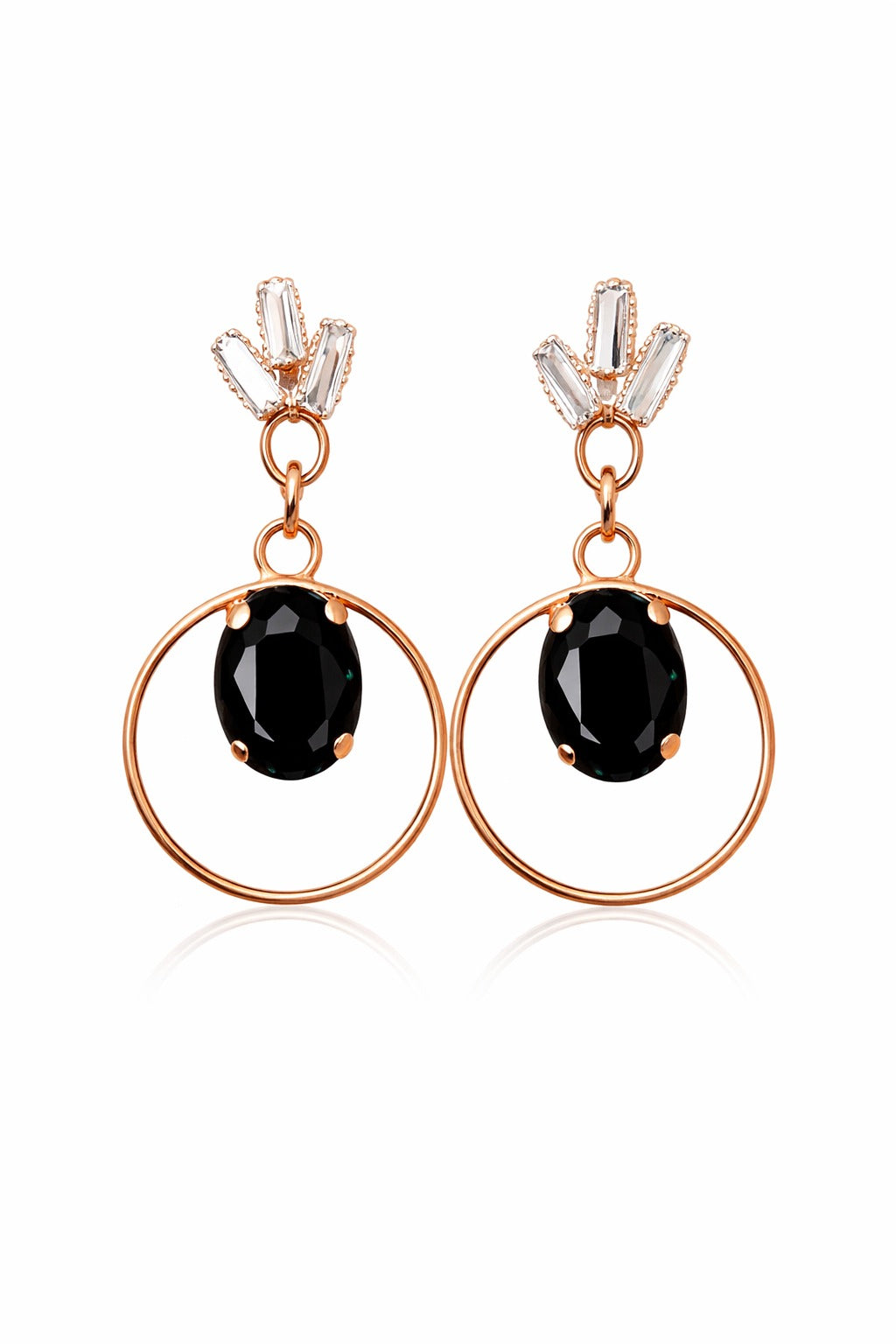Designer Rose Gold Black Onyx Style Drop Earrings