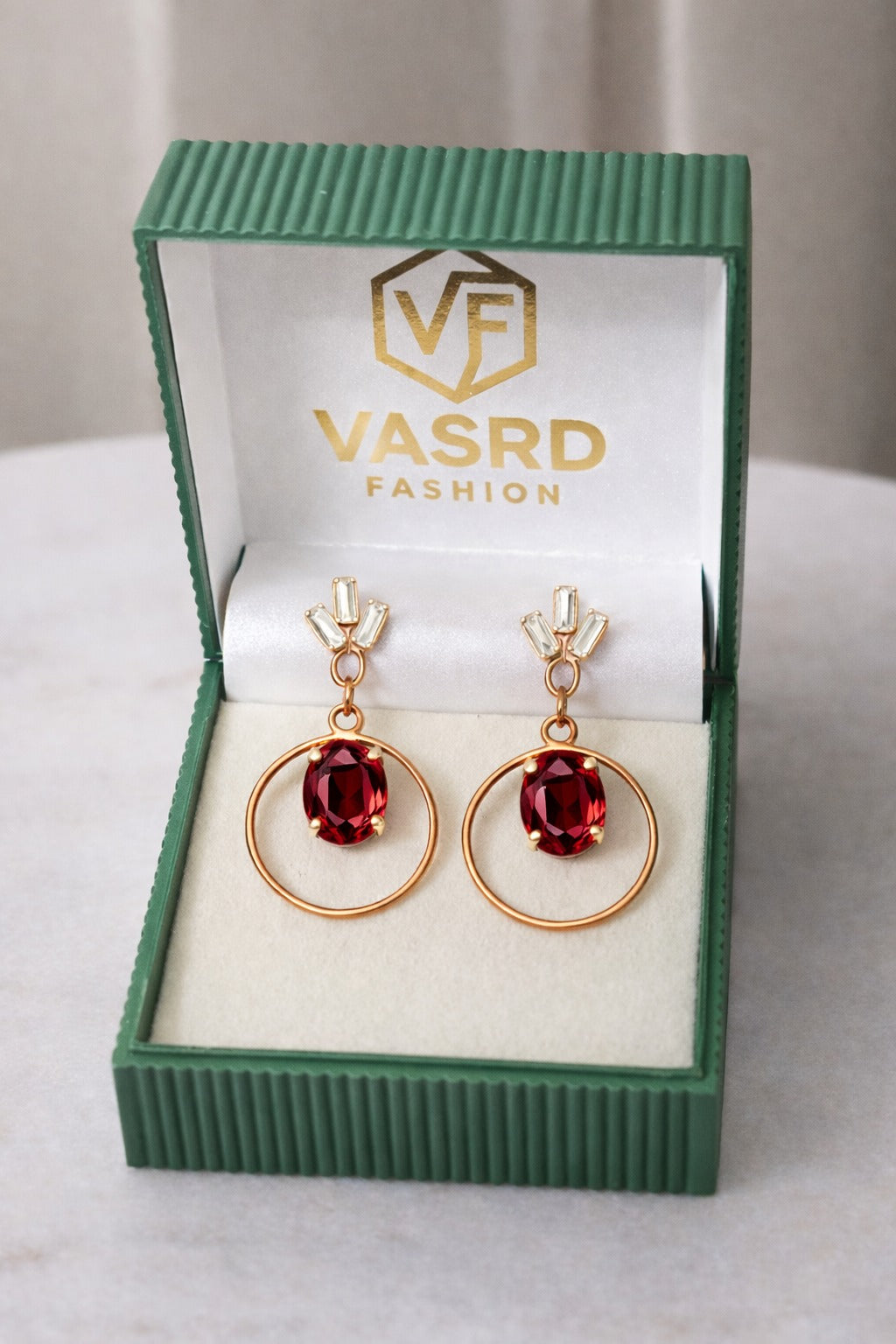 Royal Crimson Halo Drop Earrings