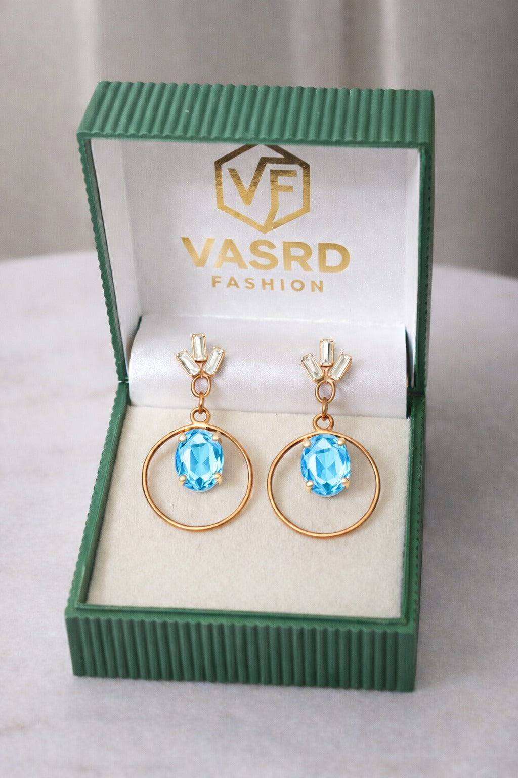 Sky Blue Crystal Halo Drop Earrings