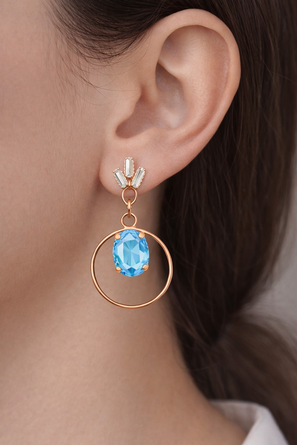 Sky Blue Crystal Halo Drop Earrings