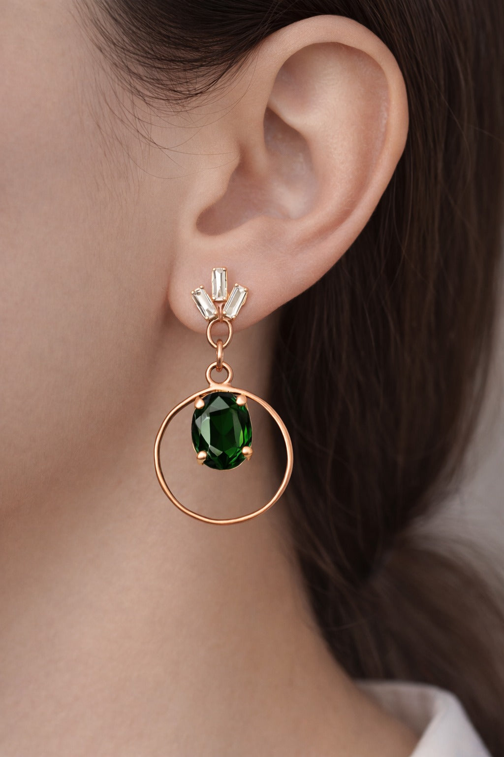 Emerald Green Crystal Halo Drop Earrings
