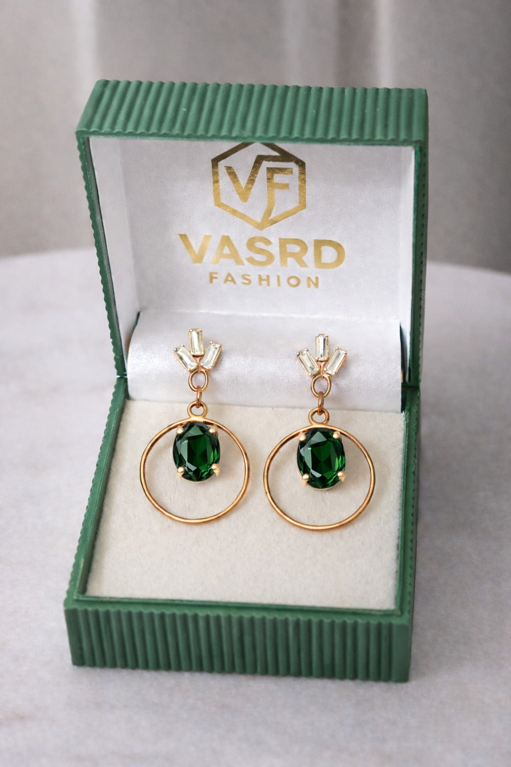 Emerald Green Crystal Halo Drop Earrings