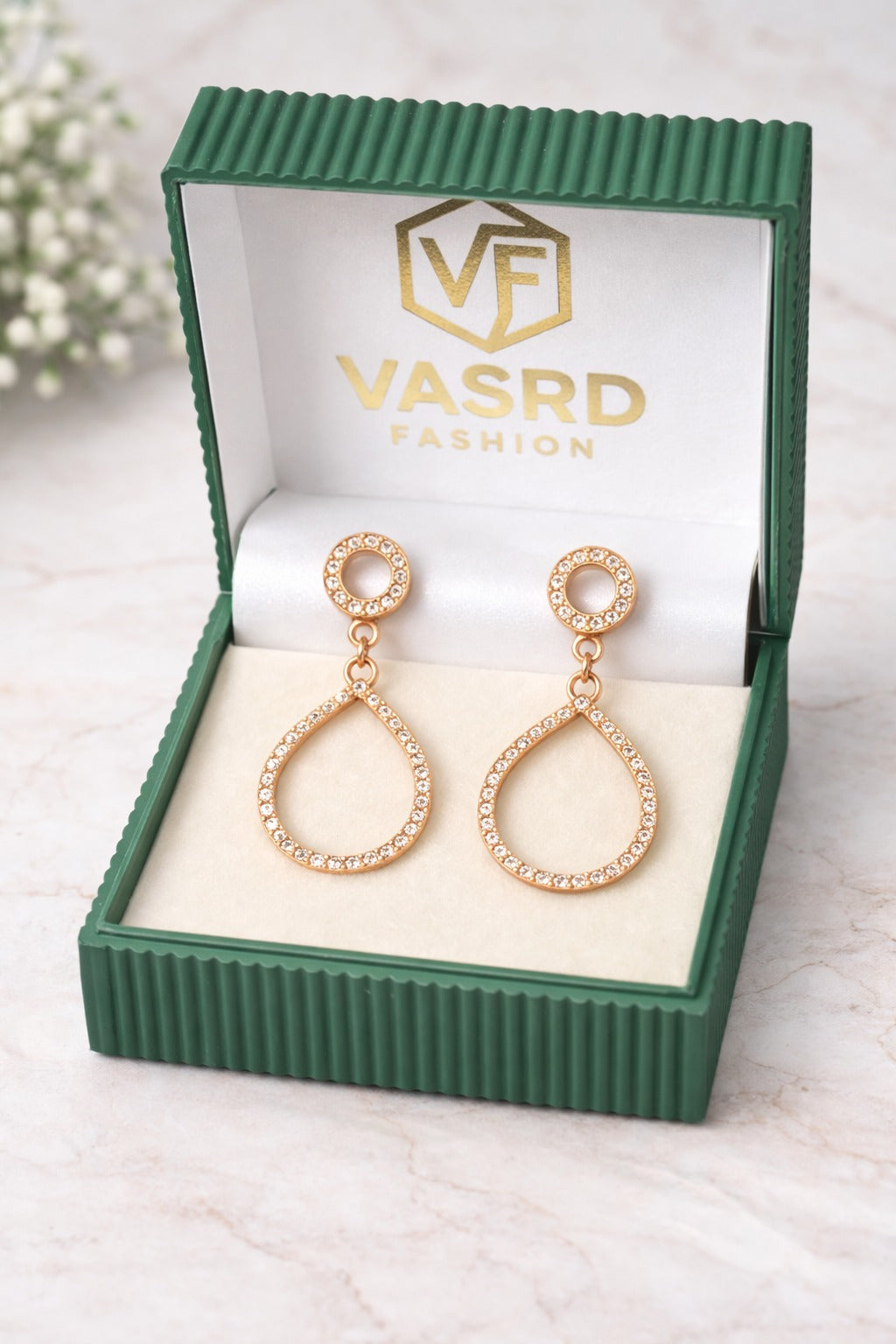 Radiant Rose Gold Halo Teardrop Earrings