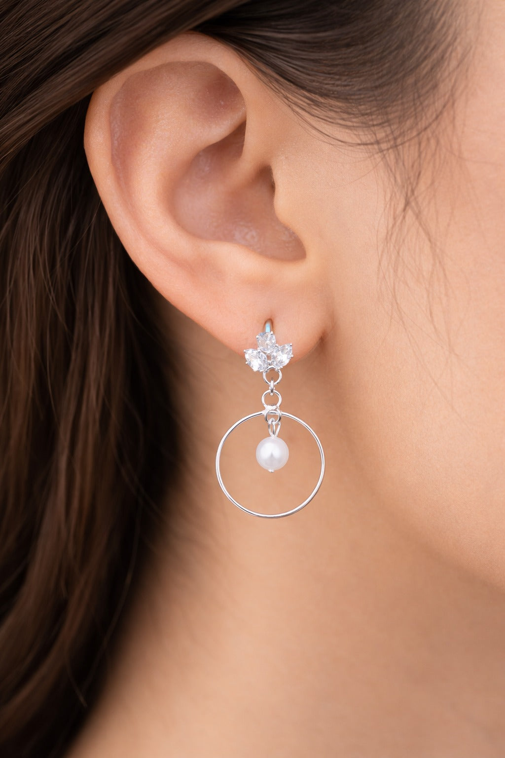 Crystal Bloom Pearl Hoop Drop Earrings