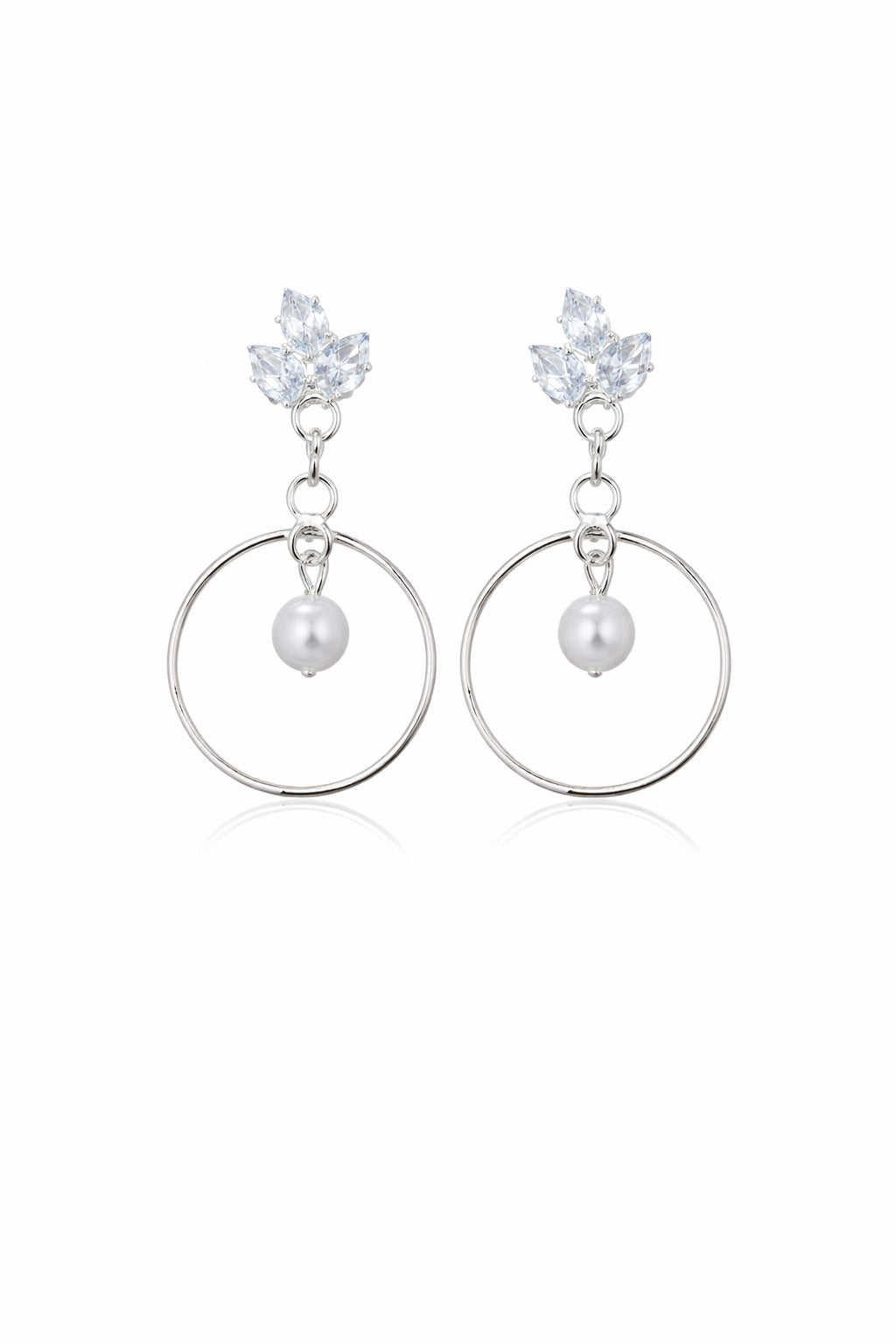 Crystal Bloom Pearl Hoop Drop Earrings