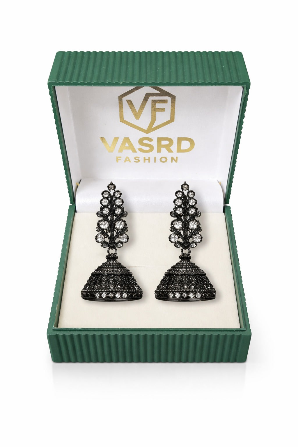 Midnight Crystal Floral Jhumka Earrings