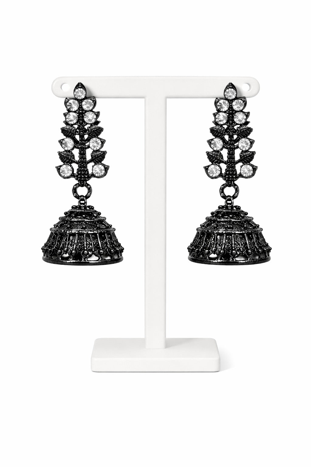 Midnight Crystal Floral Jhumka Earrings