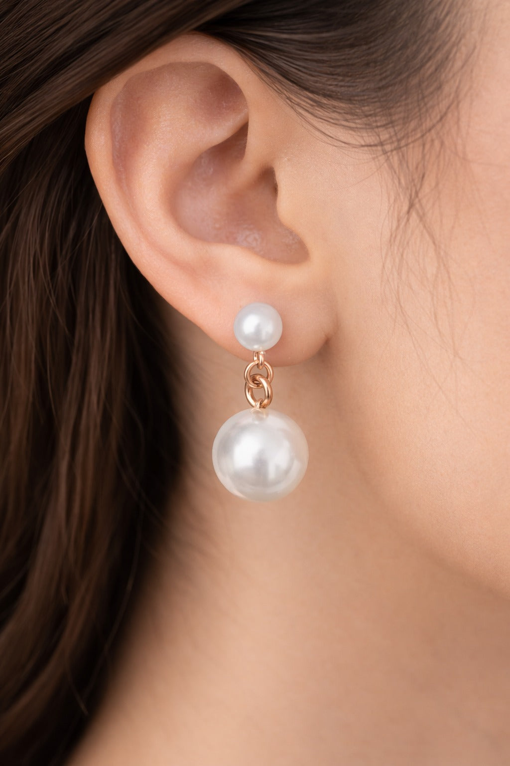 Classic Double Pearl Gold Drop Earrings