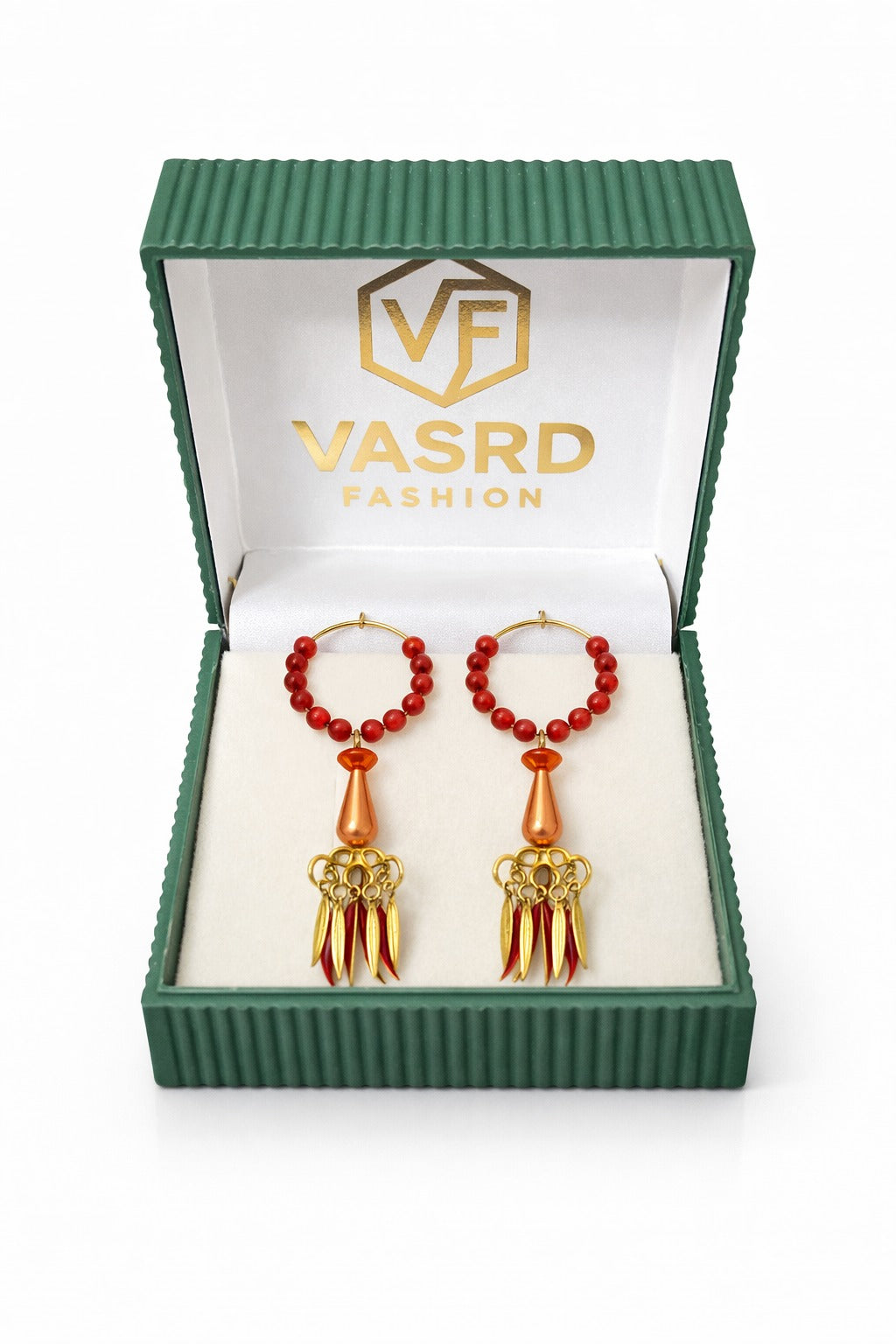 Royal Red Beaded Tassel Hoop Earrings