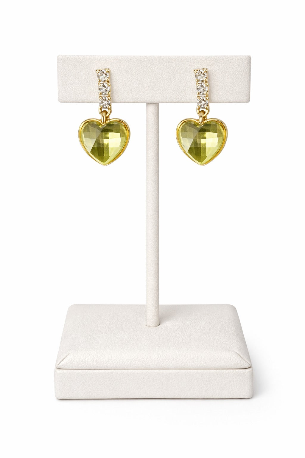 Elegant Green Heart Crystal Gold Drop Earrings