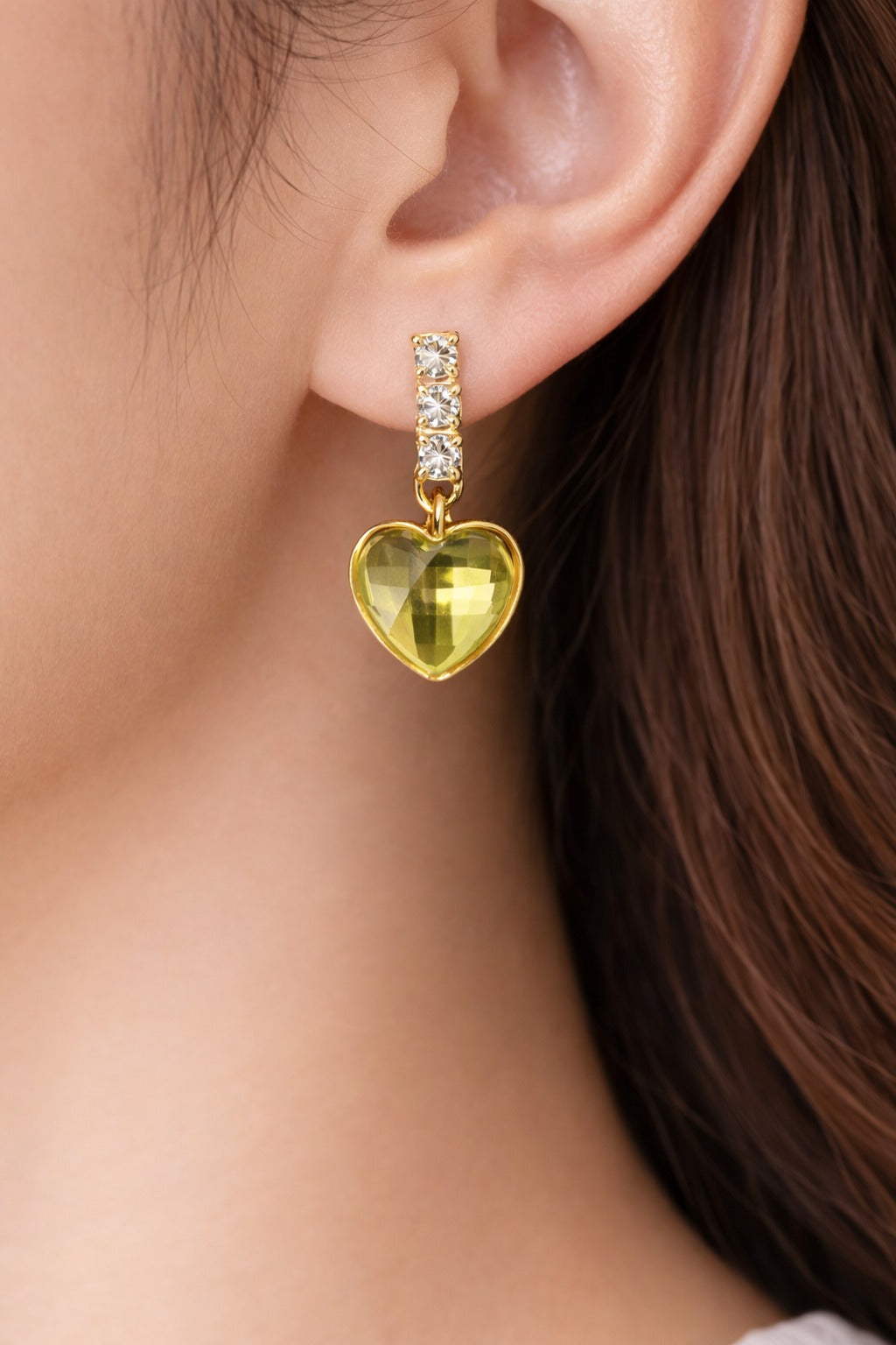 Elegant Green Heart Crystal Gold Drop Earrings