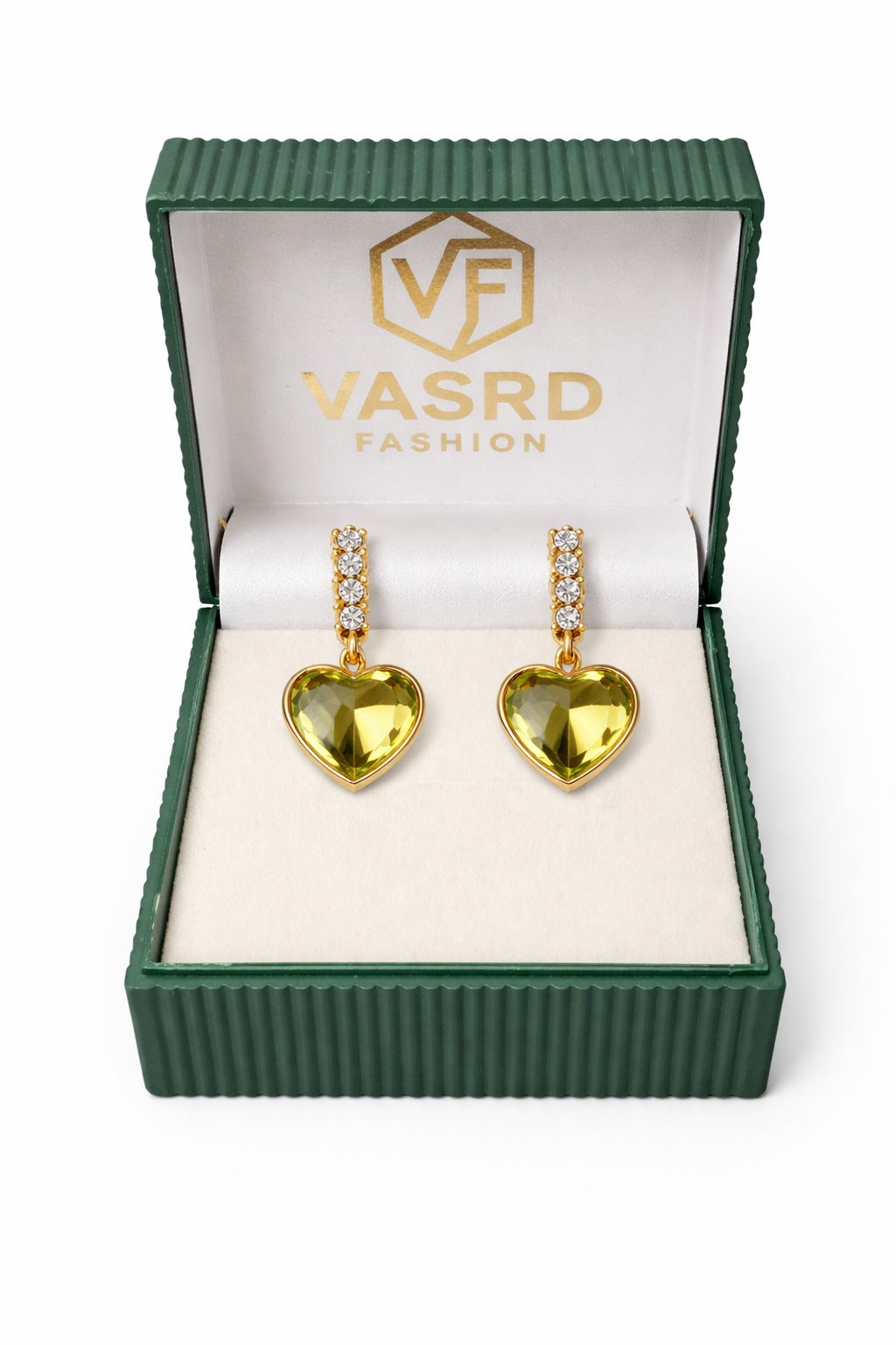 Elegant Green Heart Crystal Gold Drop Earrings