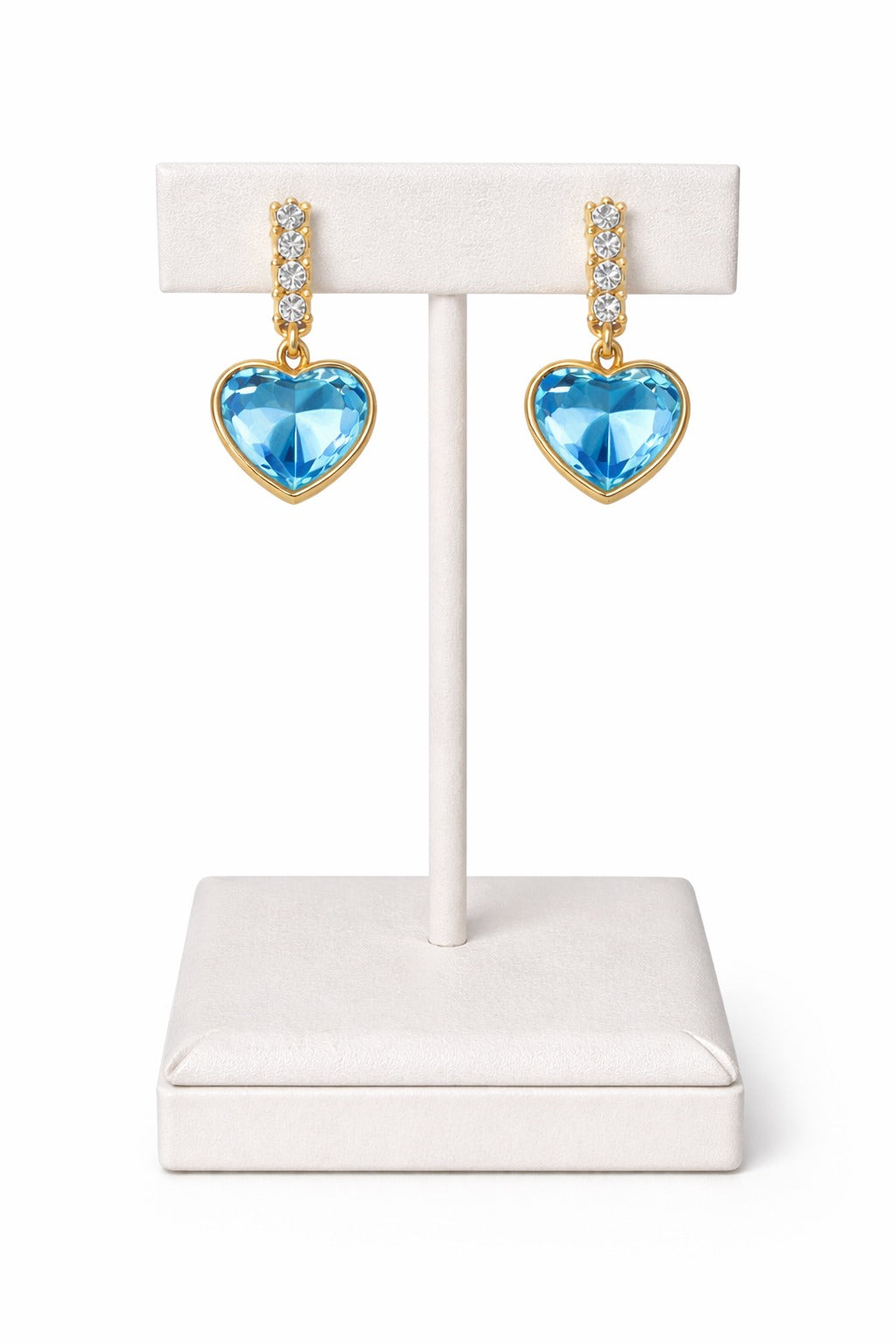 Elegant Blue Heart Crystal Gold Drop Earrings