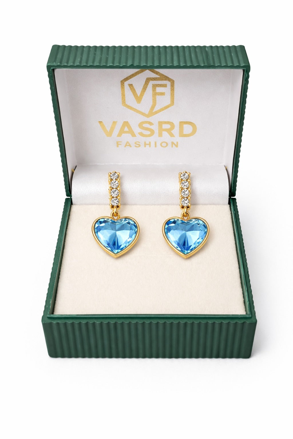 Elegant Blue Heart Crystal Gold Drop Earrings