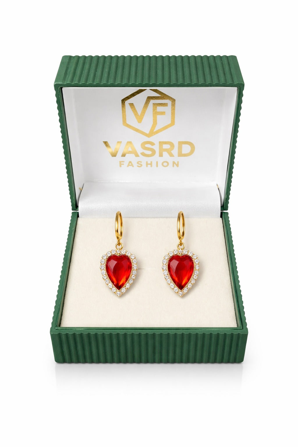 Royal Ruby Heart Halo Gold Hoop Earrings