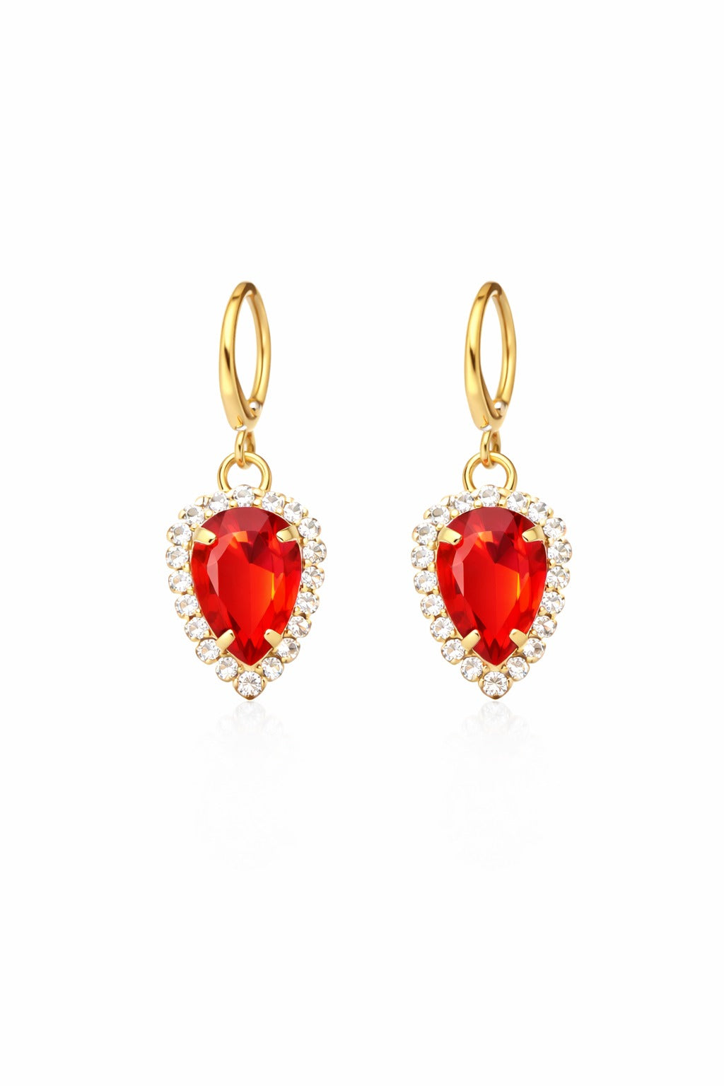Royal Ruby Heart Halo Gold Hoop Earrings