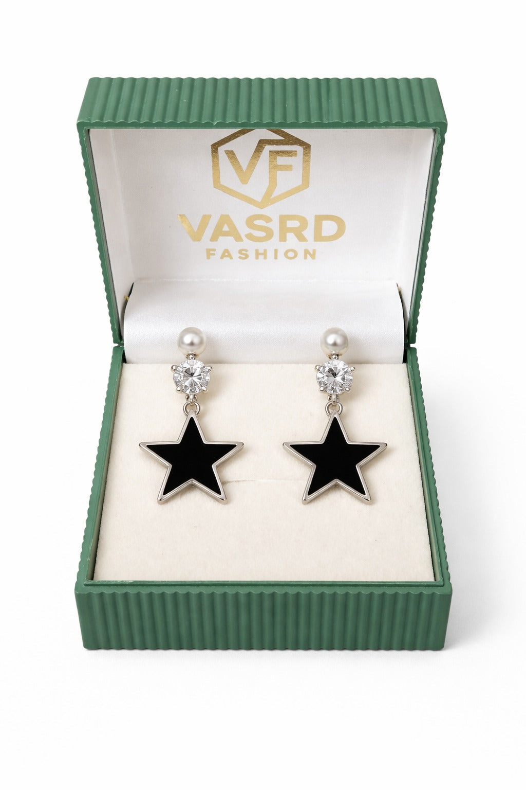 Elegant Pearl, Crystal & Black Star Drop Earrings