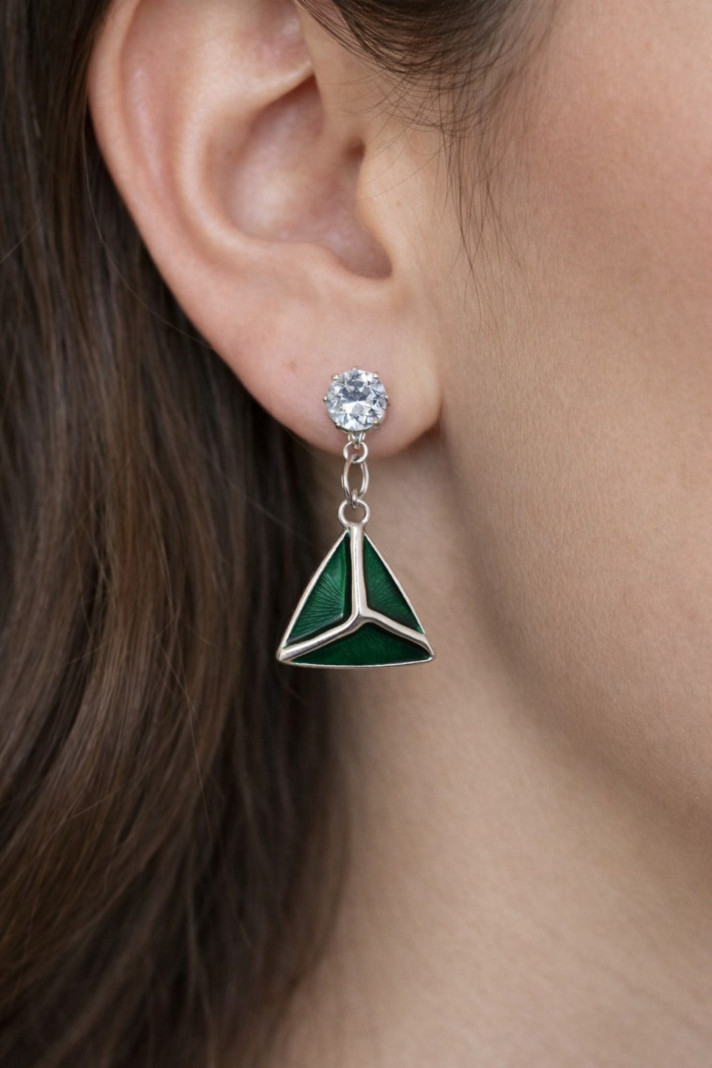 Emerald Green Triangle Crystal Drop Earrings