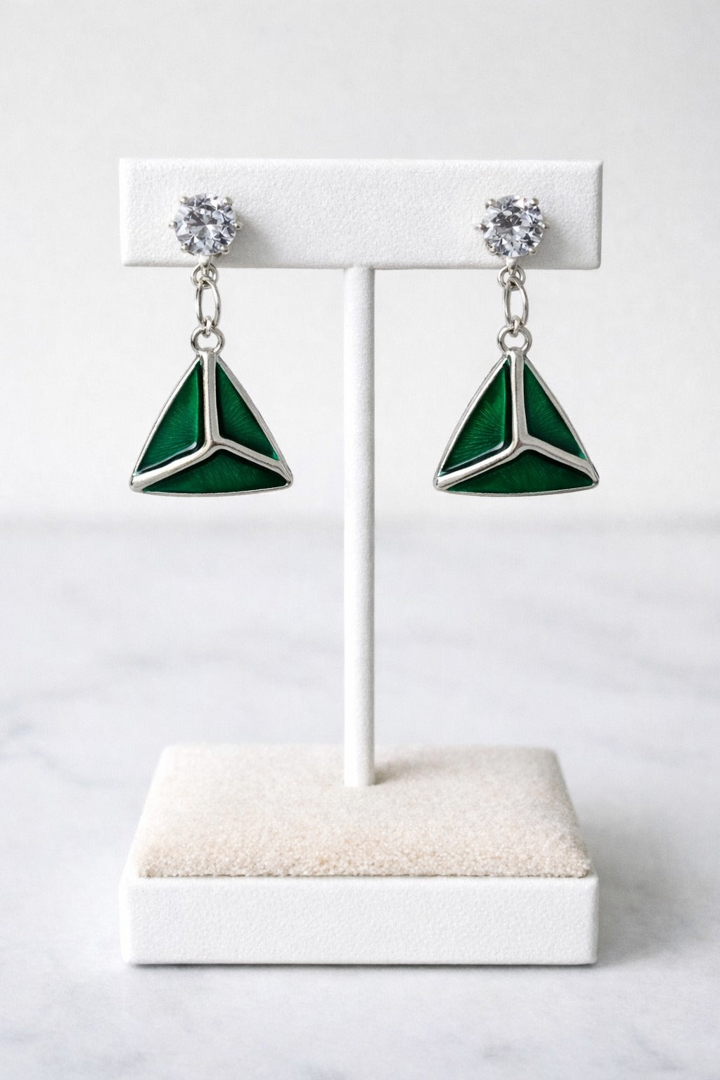 Emerald Green Triangle Crystal Drop Earrings