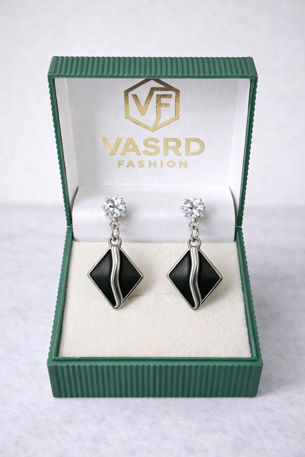 Classic Black Diamond Shape Enamel Crystal Drop Earrings