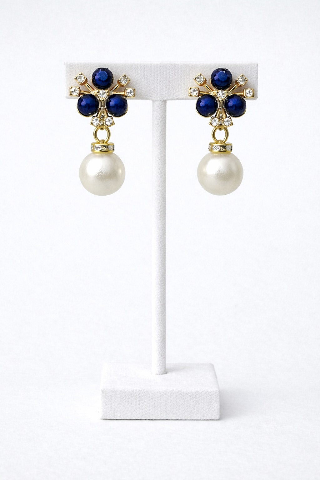 Designer Blue Pearl and Crystal Statement Earrings