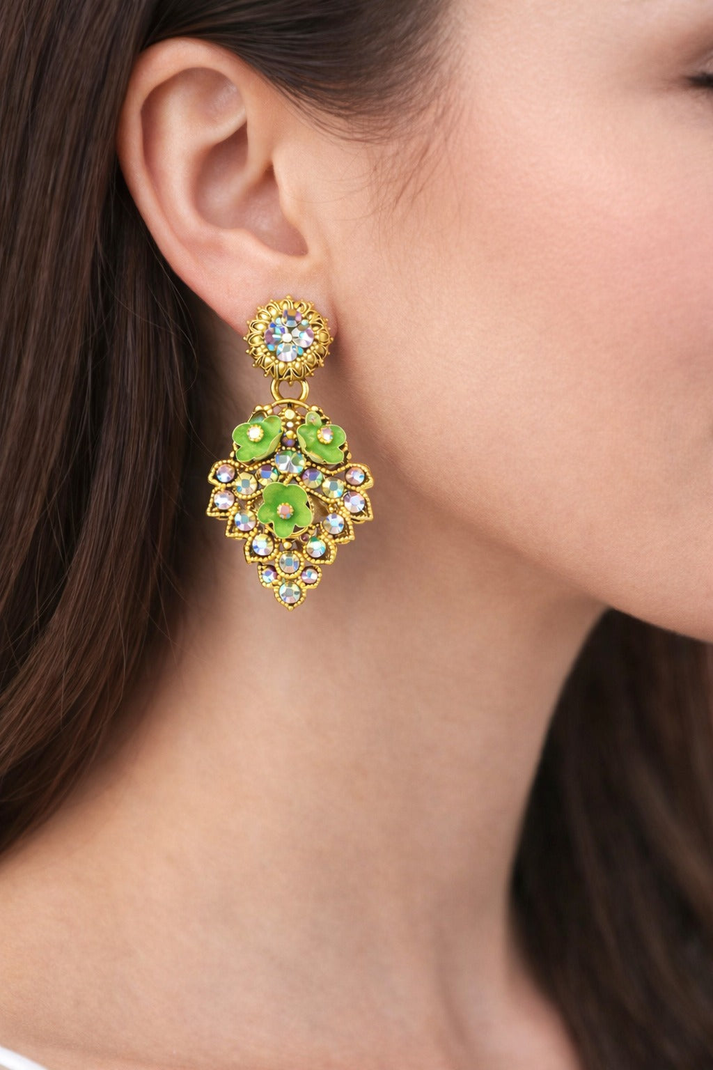 Emerald Bloom Crystal Floral Statement Earrings
