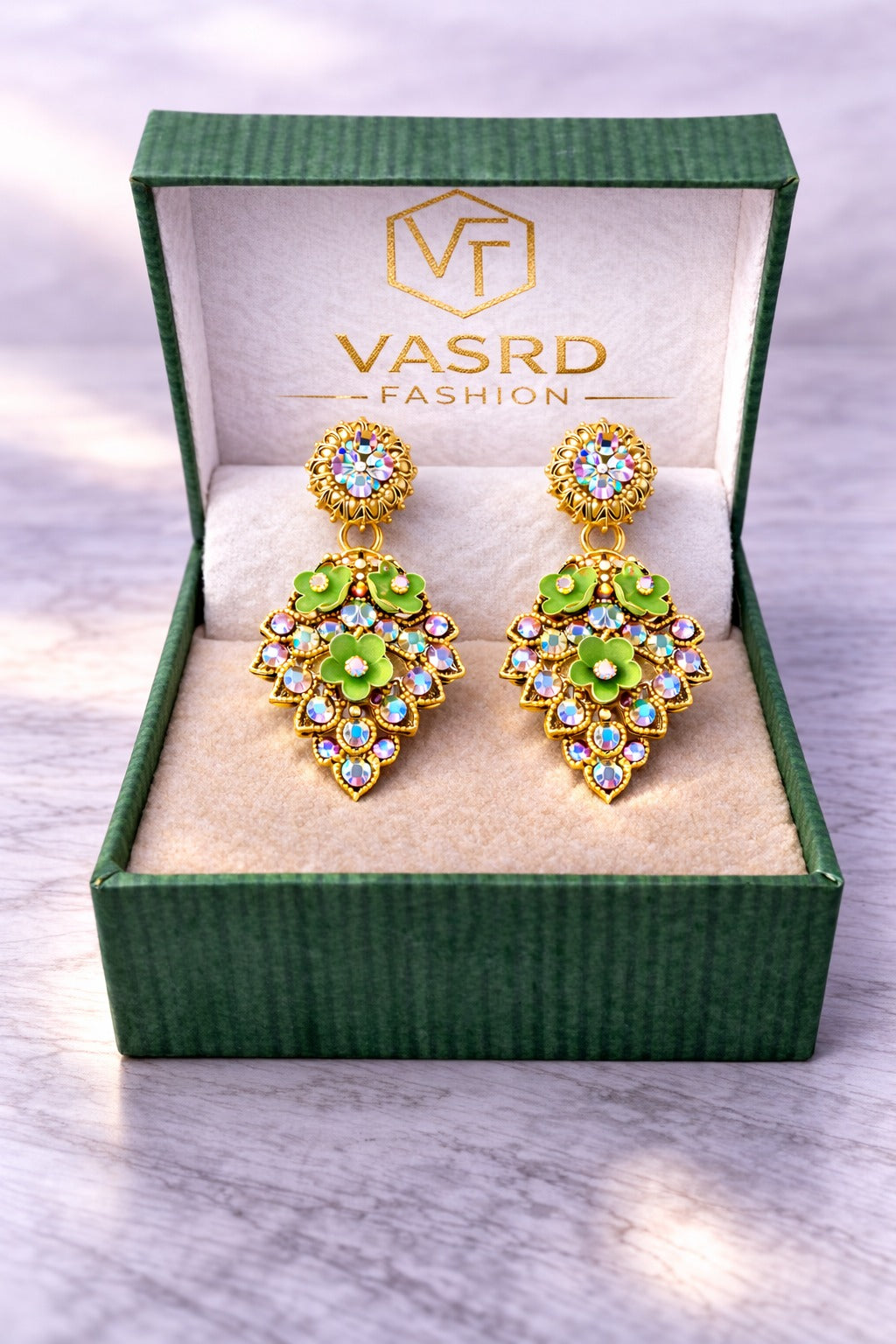 Emerald Bloom Crystal Floral Statement Earrings