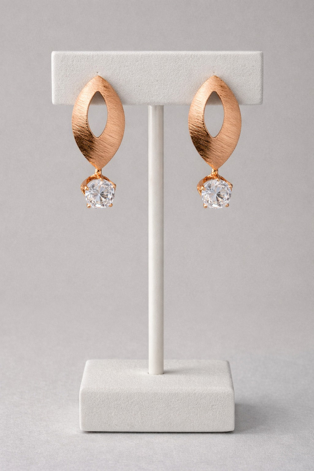 Elegant Rose Gold Leaf Shape Crystal Drop Earrings