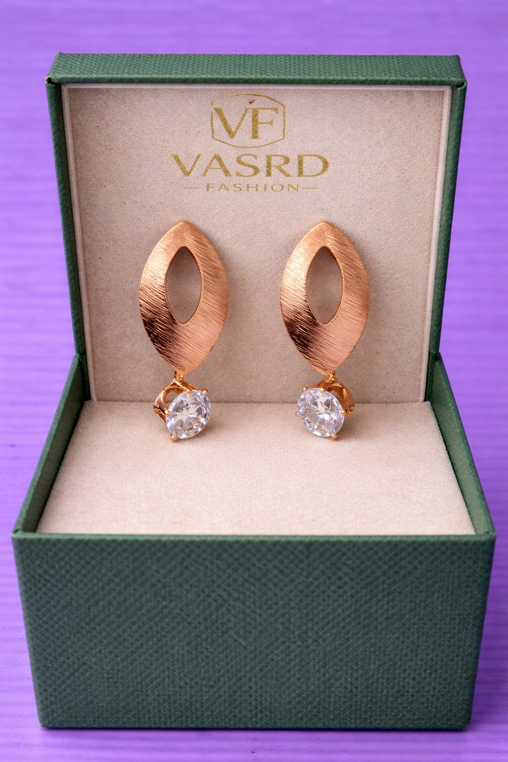 Modern Rose Gold Leaf Cutout Crystal Drop Earrings