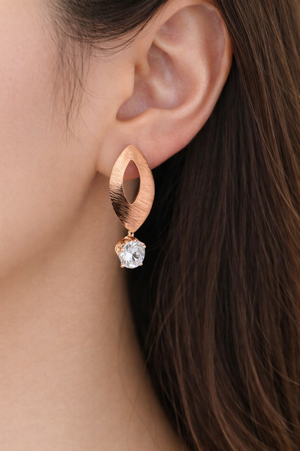 Modern Rose Gold Leaf Cutout Crystal Drop Earrings