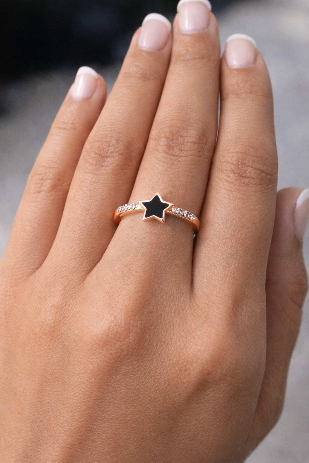 Rose Gold Black Star Crystal Accent Ring