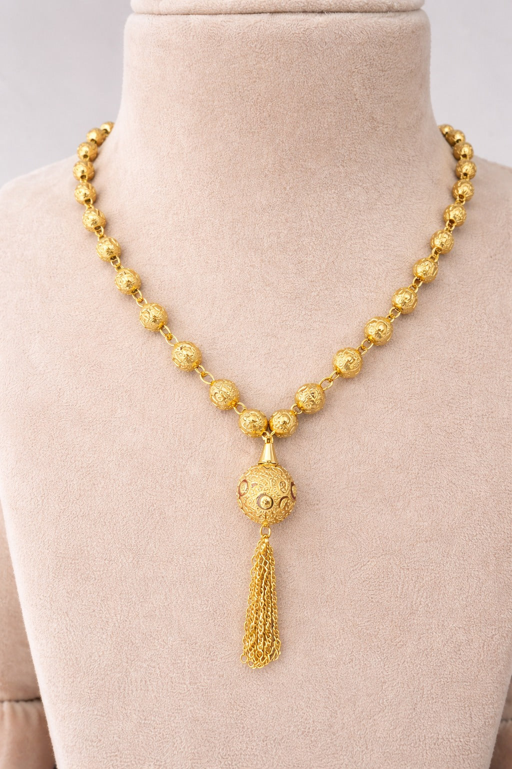 Royal Beaded Tassel Pendant Gold-Finish Necklace | Traditional Ethnic Jewellery