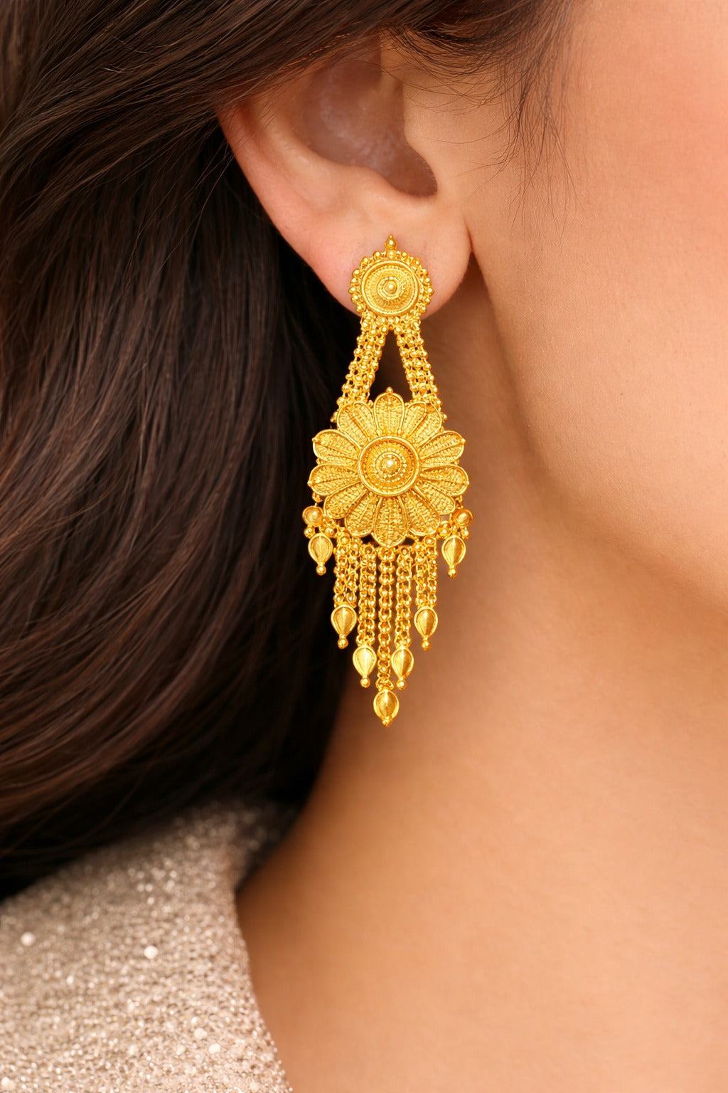 Royal Floral Heritage Gold Necklace Set with Matching Statement Earrings