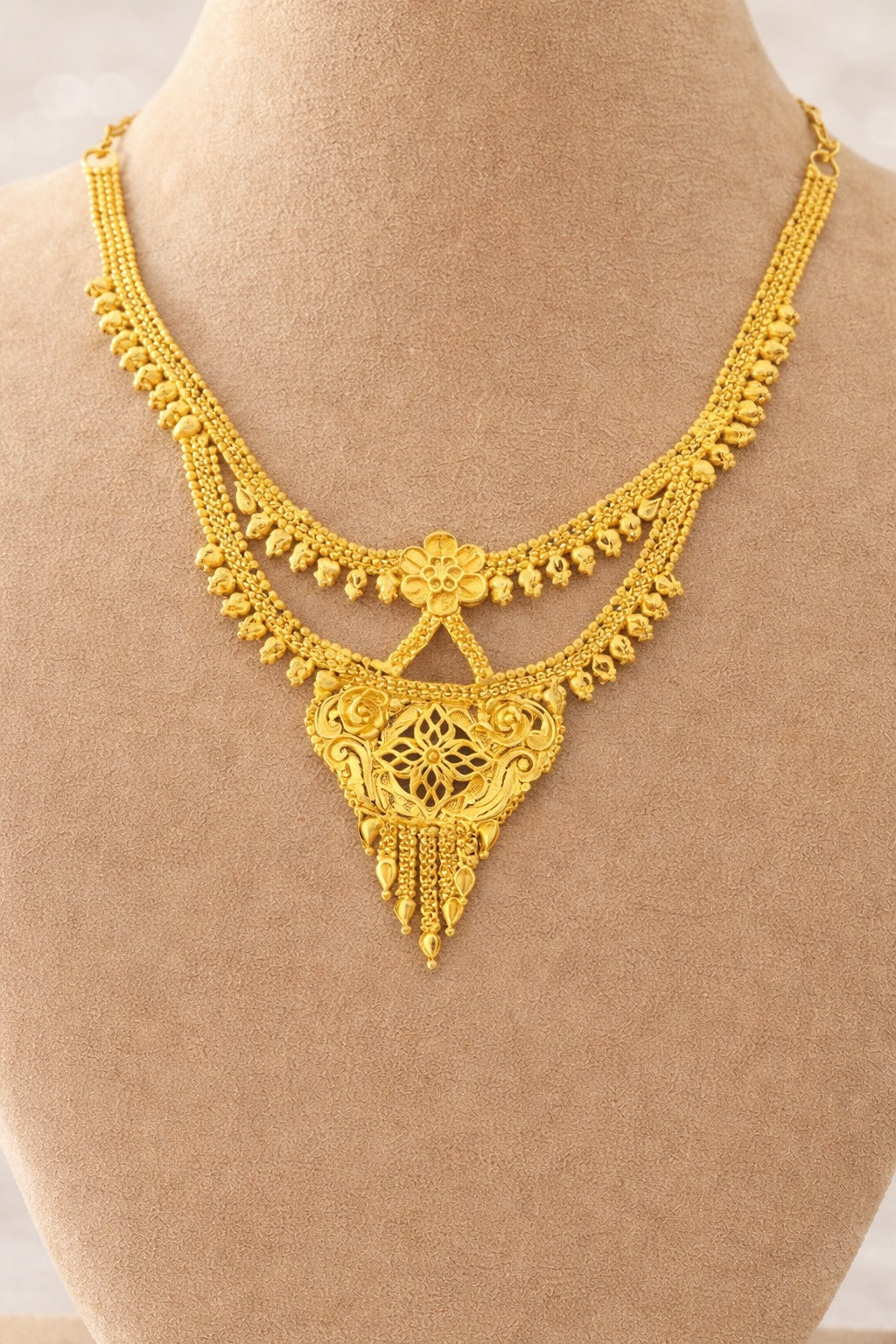 Royal Floral Cascade Gold Necklace Set