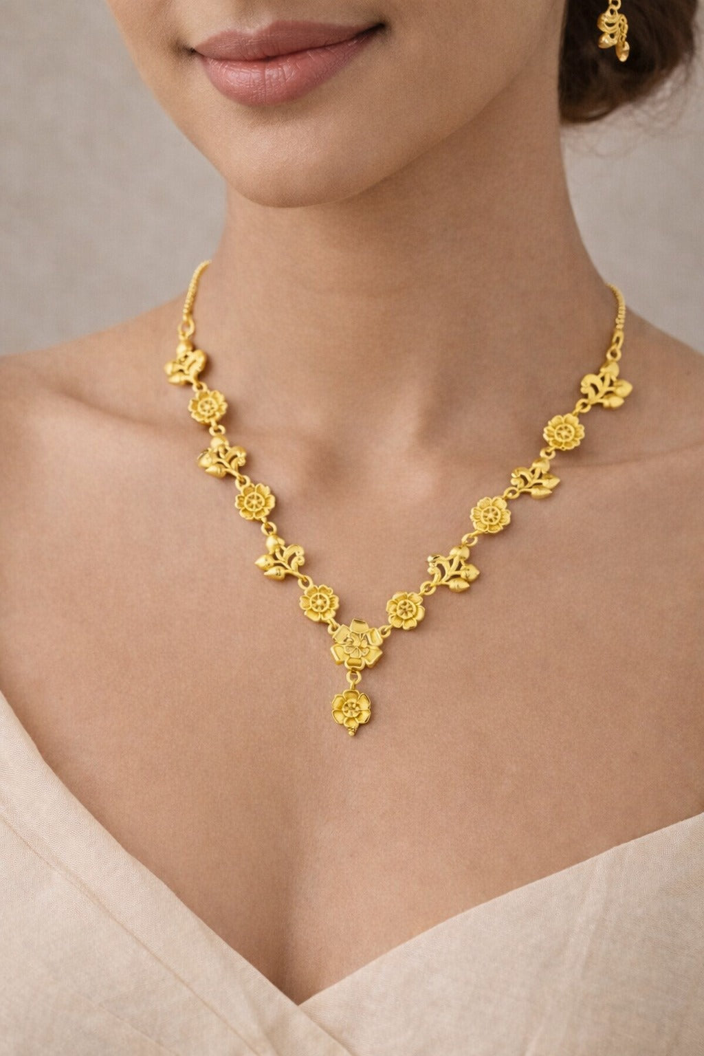 Golden Blossom Floral Necklace & Earrings Set