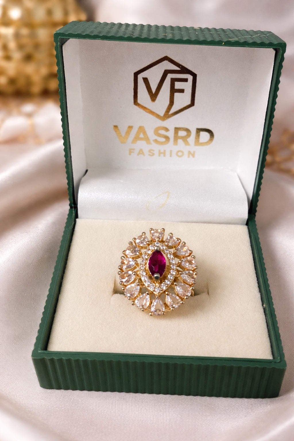 Royal Rose Pink Marquise Halo Statement Ring