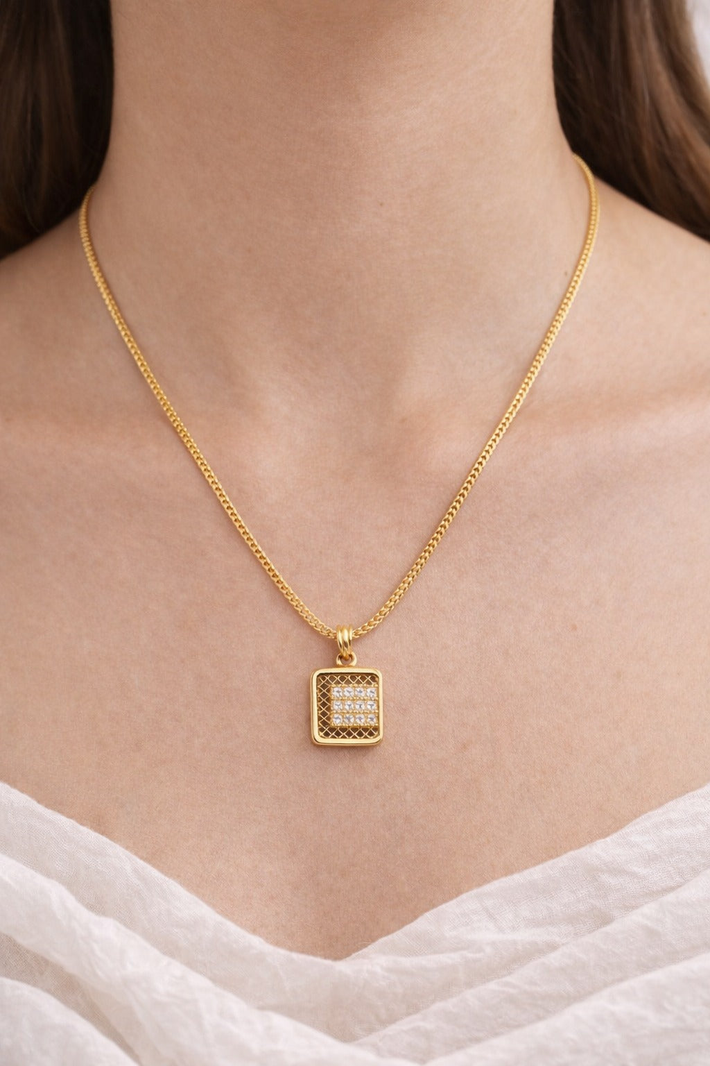 Gold-Tone Square Pendant Necklace